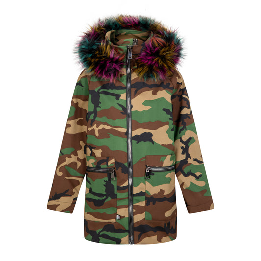 Camouflage Parka Jacket Fur Hood