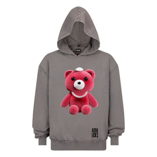Hoodie Teddy Bear oversize gray heavy cotton