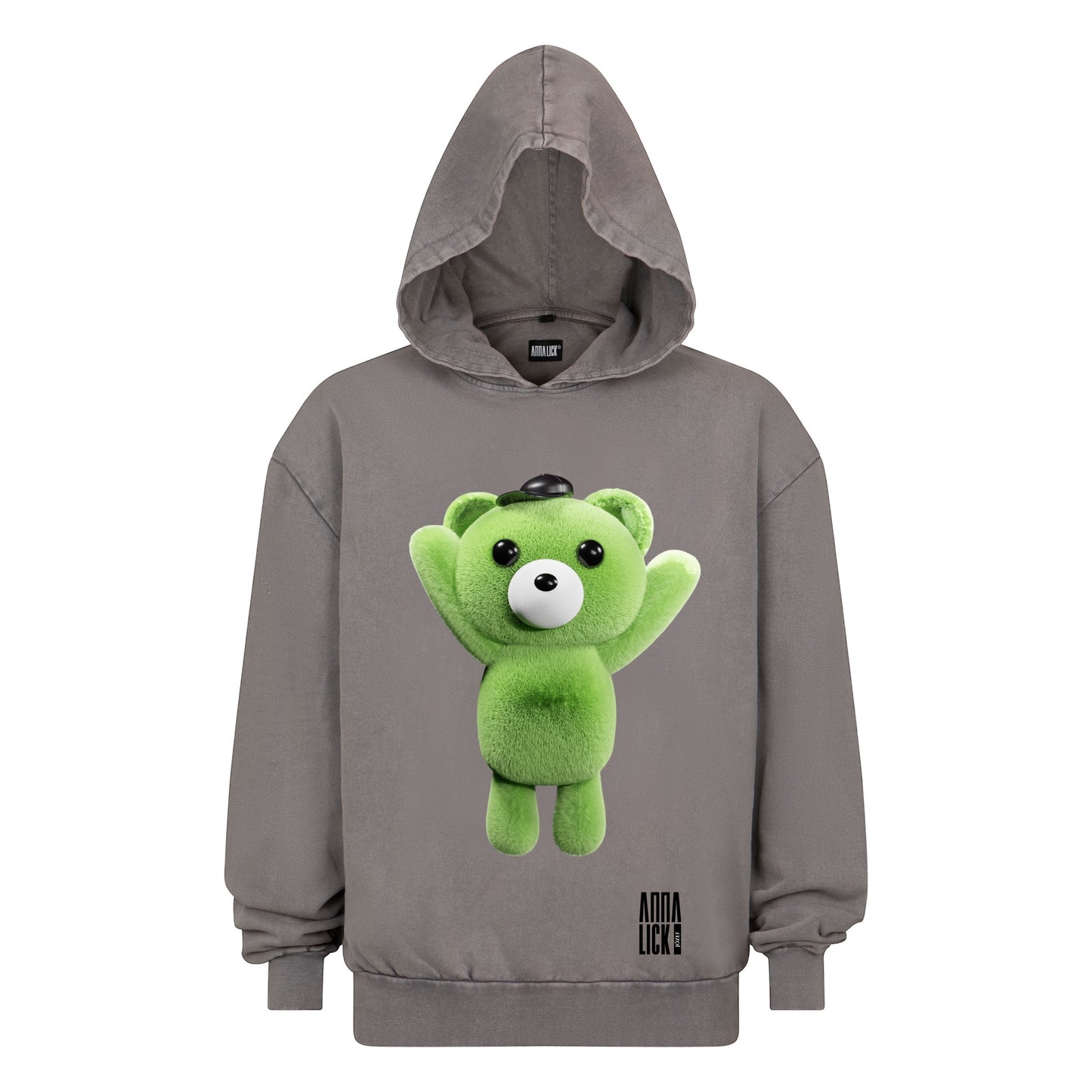 Hoodie Teddy Bear oversize gray heavy cotton